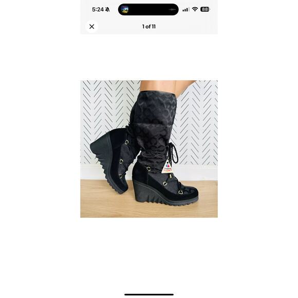 Coach Maisey Signature C Wedge‎ Boots Size 10 Khaki - Picture 1 of 9